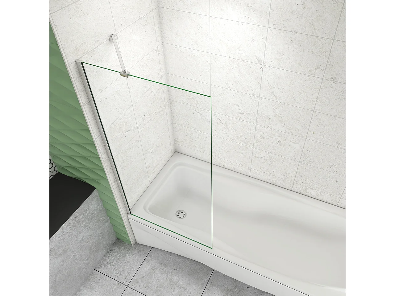 80x140 cm Sopravasca Parete Doccia Per Vasca Vetro Fisso Temperato 6 mm Trasparente Anticalcare con Barra Stabilizzatrice 45 cm Cromato Lucido