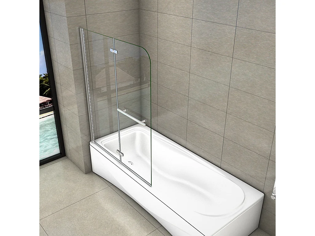 H.140 cm Sopravasca Parete Vasca da Bagno 110 cm Due Ante Movibili con Maniglia Portasciugamani Vetro 6 mm Temperato Anticalcare