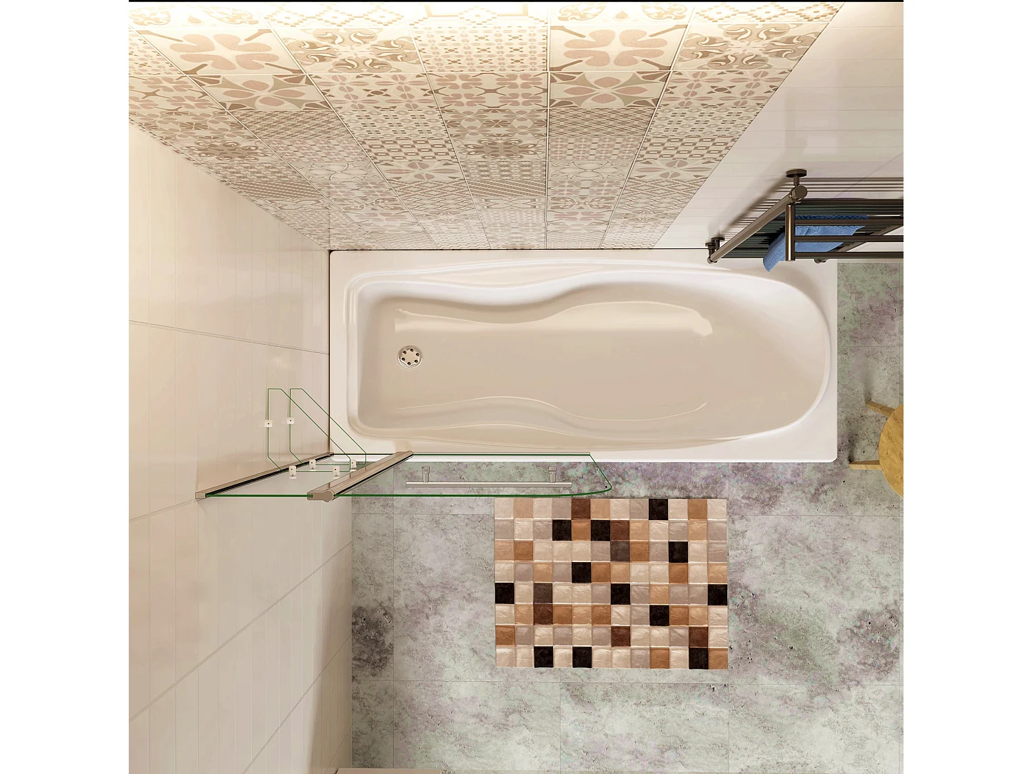 120x140 cm Sopravasca Girevole 240° Vetro Temperato 6 mm Trasparente Inclusi Due Ripiani Maniglia Portasciugamani Telaio Cromo Lucido