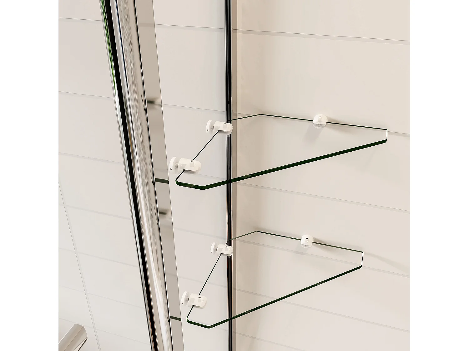 120x140 cm Sopravasca Girevole 240° Vetro Temperato 6 mm Trasparente Inclusi Due Ripiani Maniglia Portasciugamani Telaio Cromo Lucido