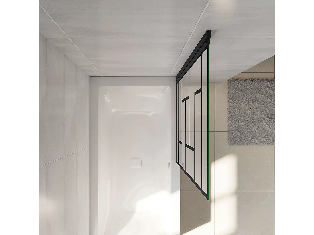 80x140cm Parete Vasca Doccia Sopravasca Singolo Pannello Girevole in Vetro Temperato 6 mm Trasparente con Riquadri Neri