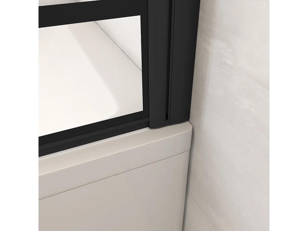 Parete Vasca Doccia 80xh.140cm Sopravasca Pannello Girevole in Vetro Temperato 6 mm Trasparente con Riquadri Neri