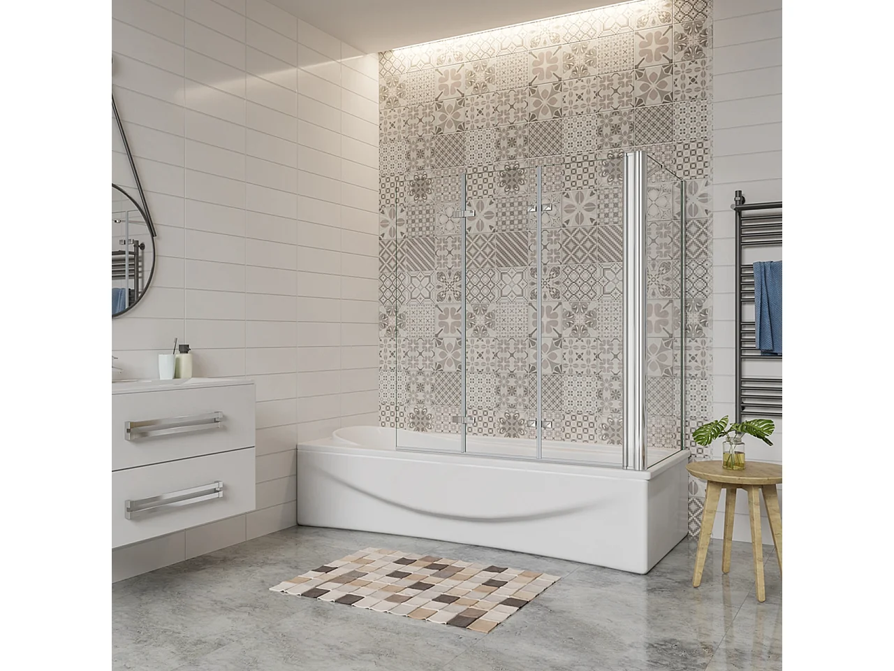 130x80cm Sopravasca Doccia Angolare Alta 140cm 3 Ante con 1 Lato Fisso Vetro 6 mm Temperato Trasparente Anticalcare Cromato Lucido