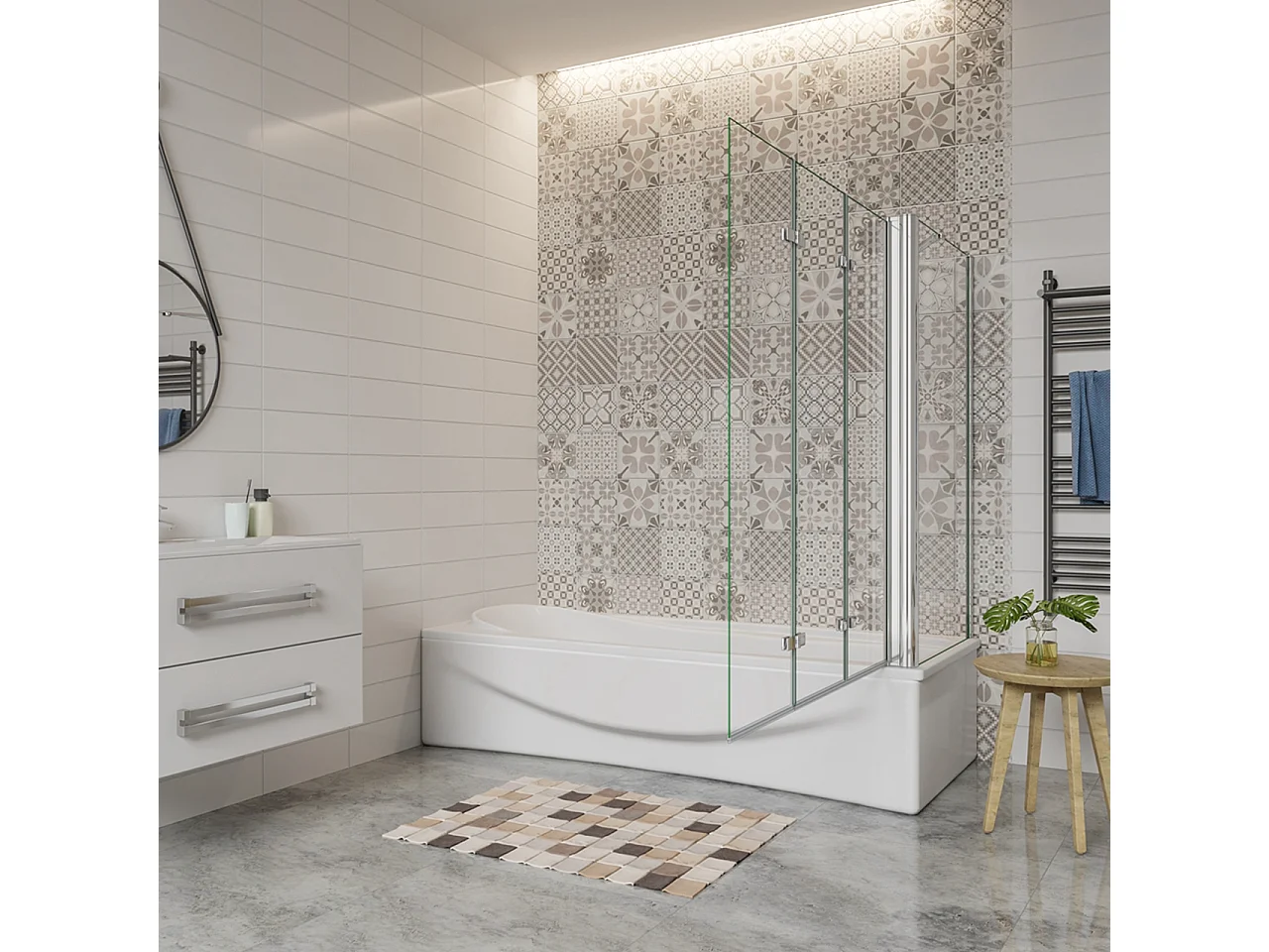 130x80cm Sopravasca Doccia Angolare Alta 140cm 3 Ante con 1 Lato Fisso Vetro 6 mm Temperato Trasparente Anticalcare Cromato Lucido