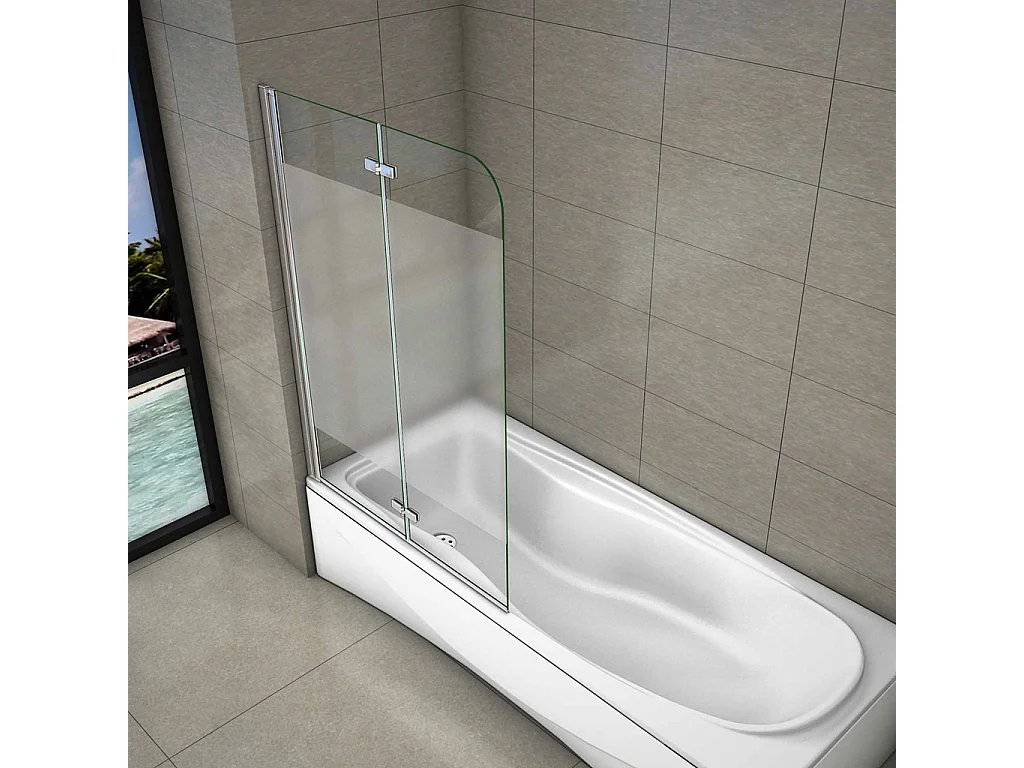 120x140 cm Parete Per Vasca Apribile 180 Gradi Montaggio Verso Sinistro Irreversibile in Vetro Temperato 6 mm Anticalcare Fascia Centrale Opaca