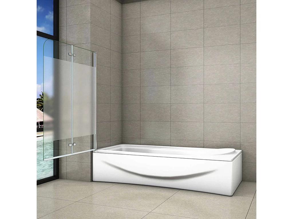 120x140 cm Parete Per Vasca Apribile 180 Gradi Montaggio Verso Sinistro Irreversibile in Vetro Temperato 6 mm Anticalcare Fascia Centrale Opaca