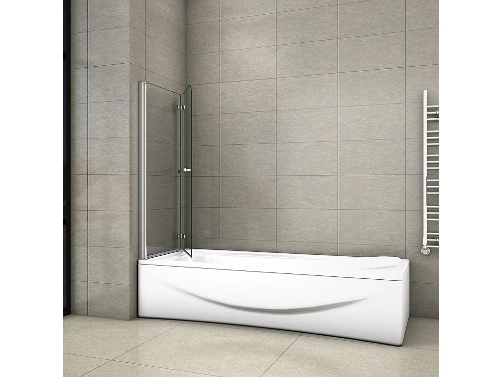 H.140 cm Sopravasca Parete Vasca da Bagno 100 cm Due Ante Movibili con Maniglia Portasciugamani Vetro 6 mm Temperato Anticalcare