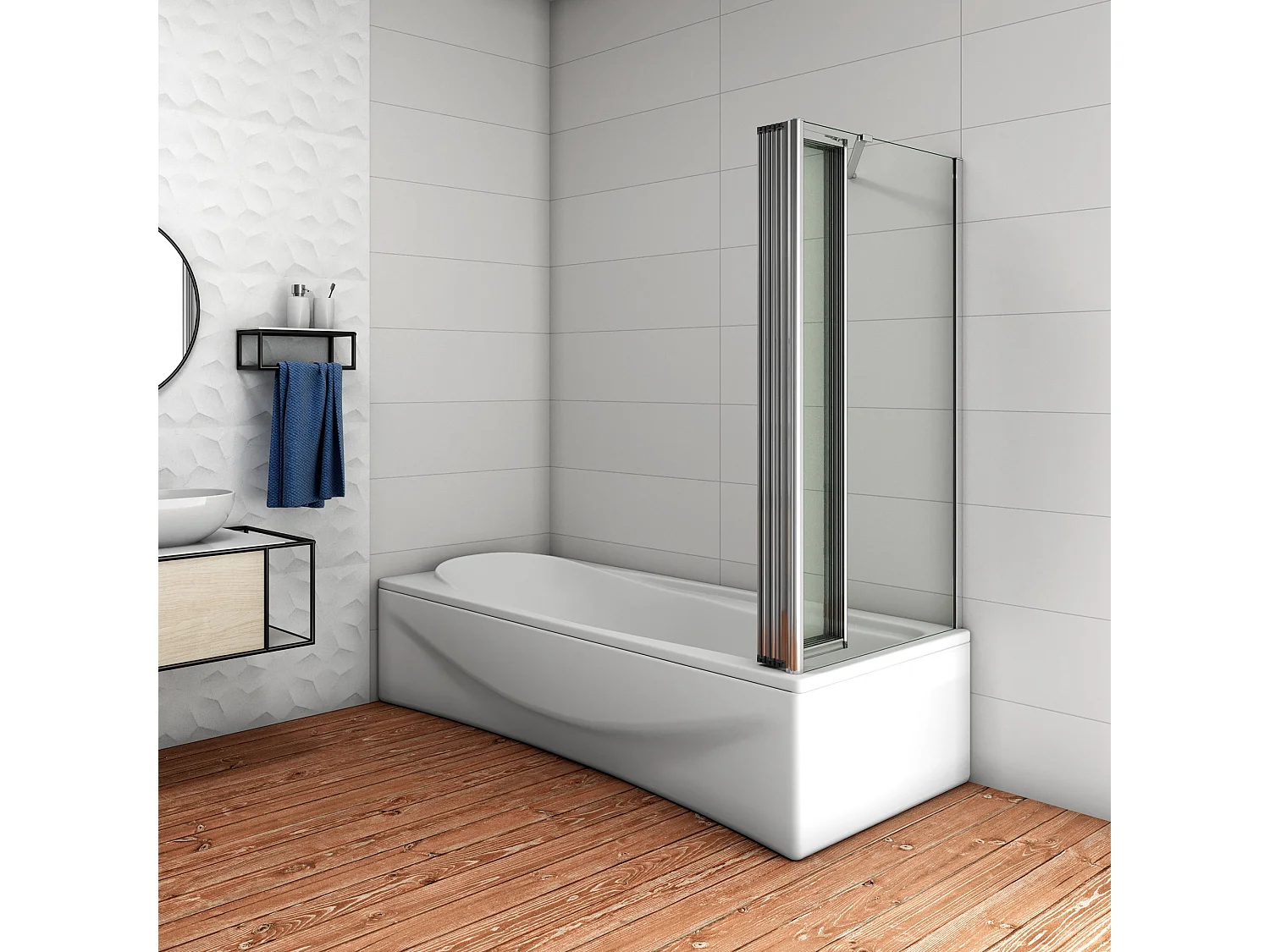 H.140 cm Parete Doccia Sopravasca Angolare Pieghevole 120 cm (5 Antine）con Parete Laterale 70 cm Vetro Temperato Telaio Cromato Lucido