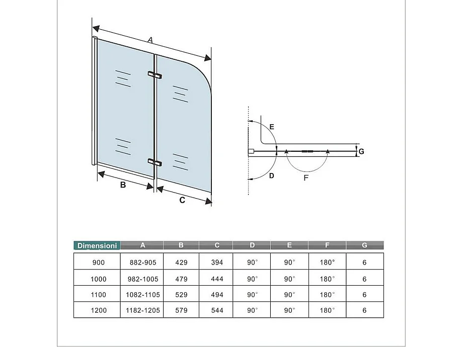 90x140cm Sopravasca Doccia Due Ante Movibili Vetro Temperato Trasparente 6 mm Anticalcare Telaio Cromato Lucido