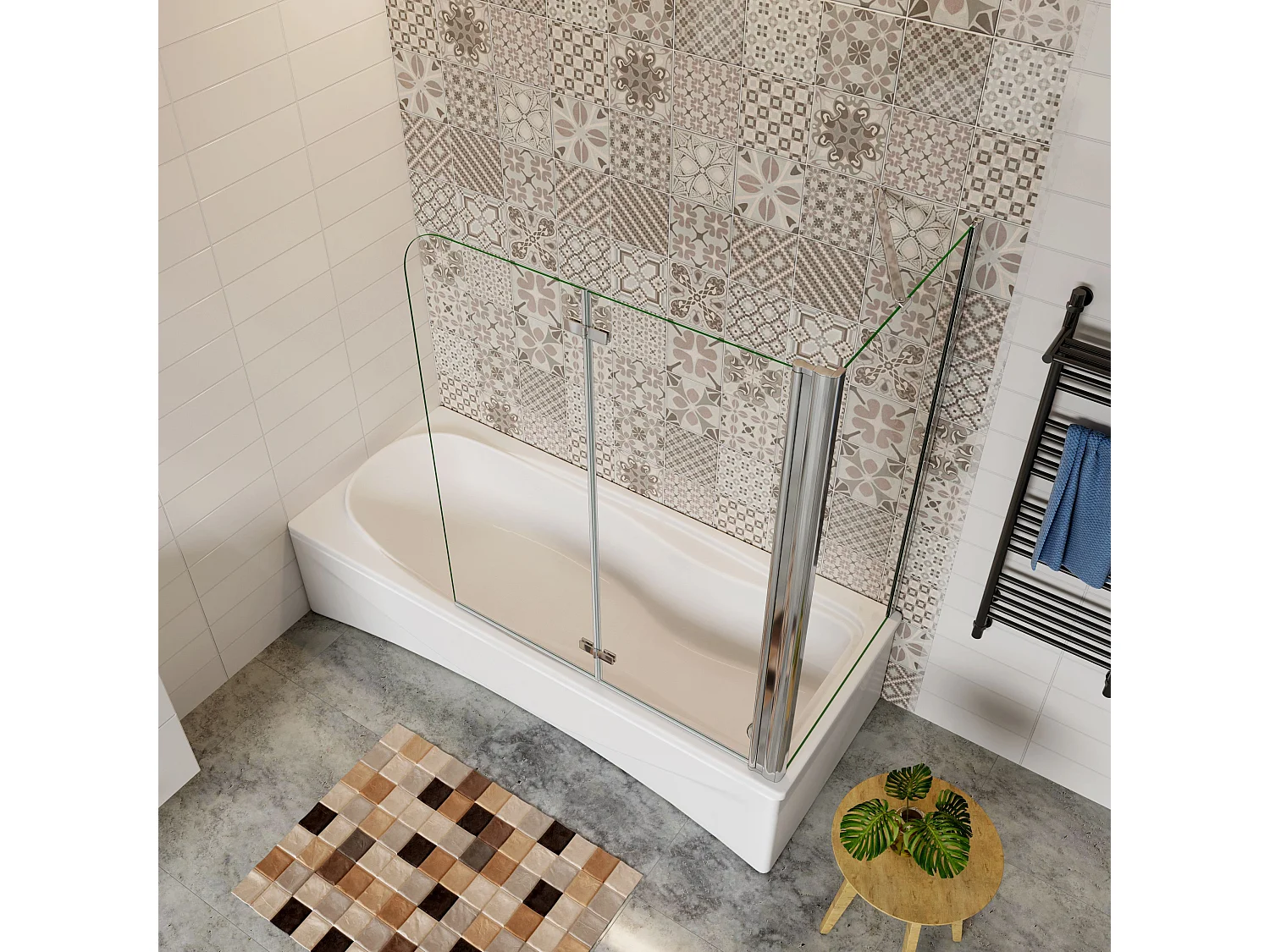 90x70cm Sopravasca Doccia Angolare Alta 140cm 2 Ante con 1 Lato Fisso Vetro 6 mm Temperato Trasparente Anticalcare Cromato Lucido