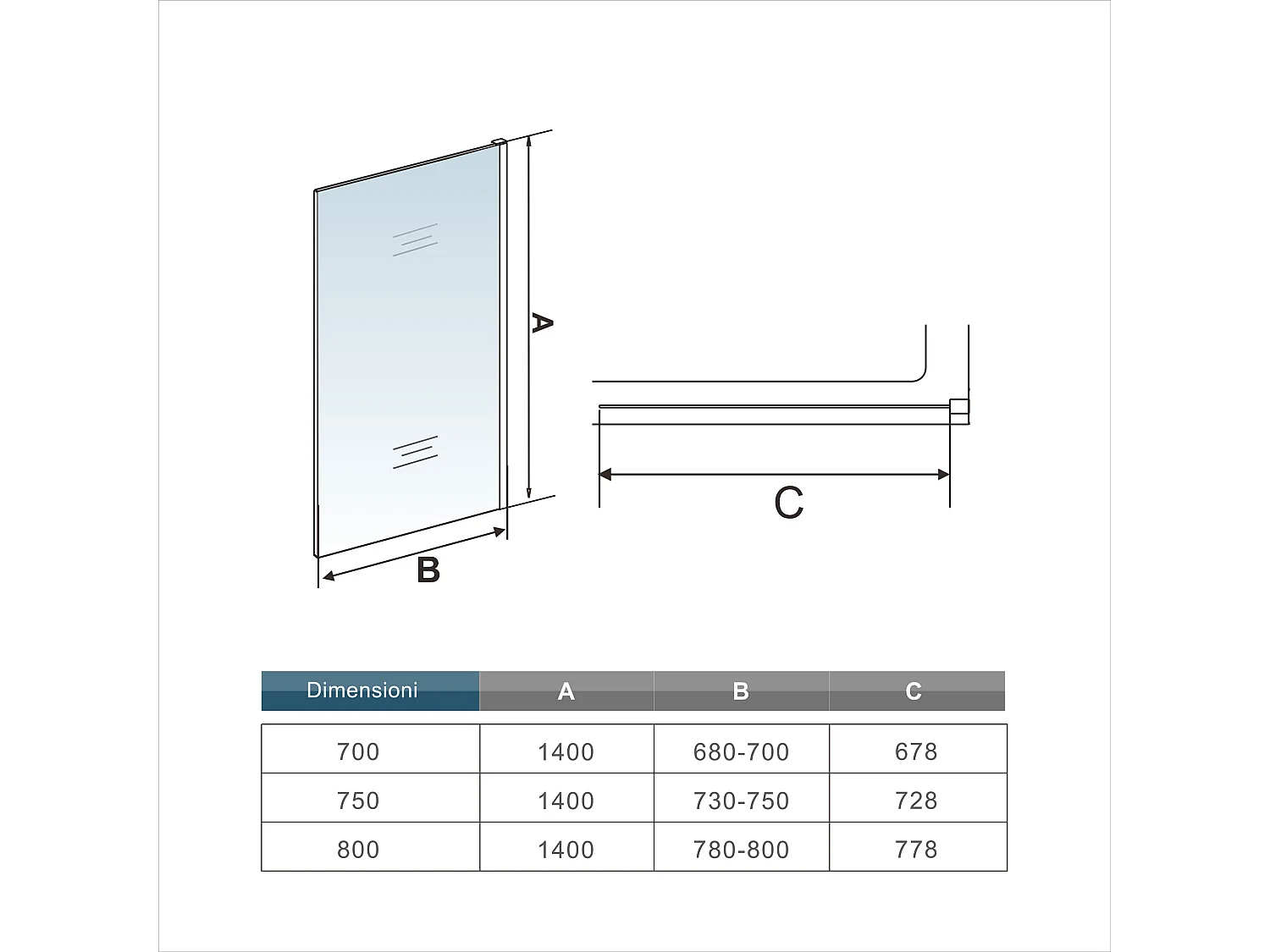 75x140 cm Sopravasca WALK IN Parete Fissa Doccia Per Vasca Pannello Singolo Vetro Temperato 6 mm Trasparente Anticalcare Cromato Lucido