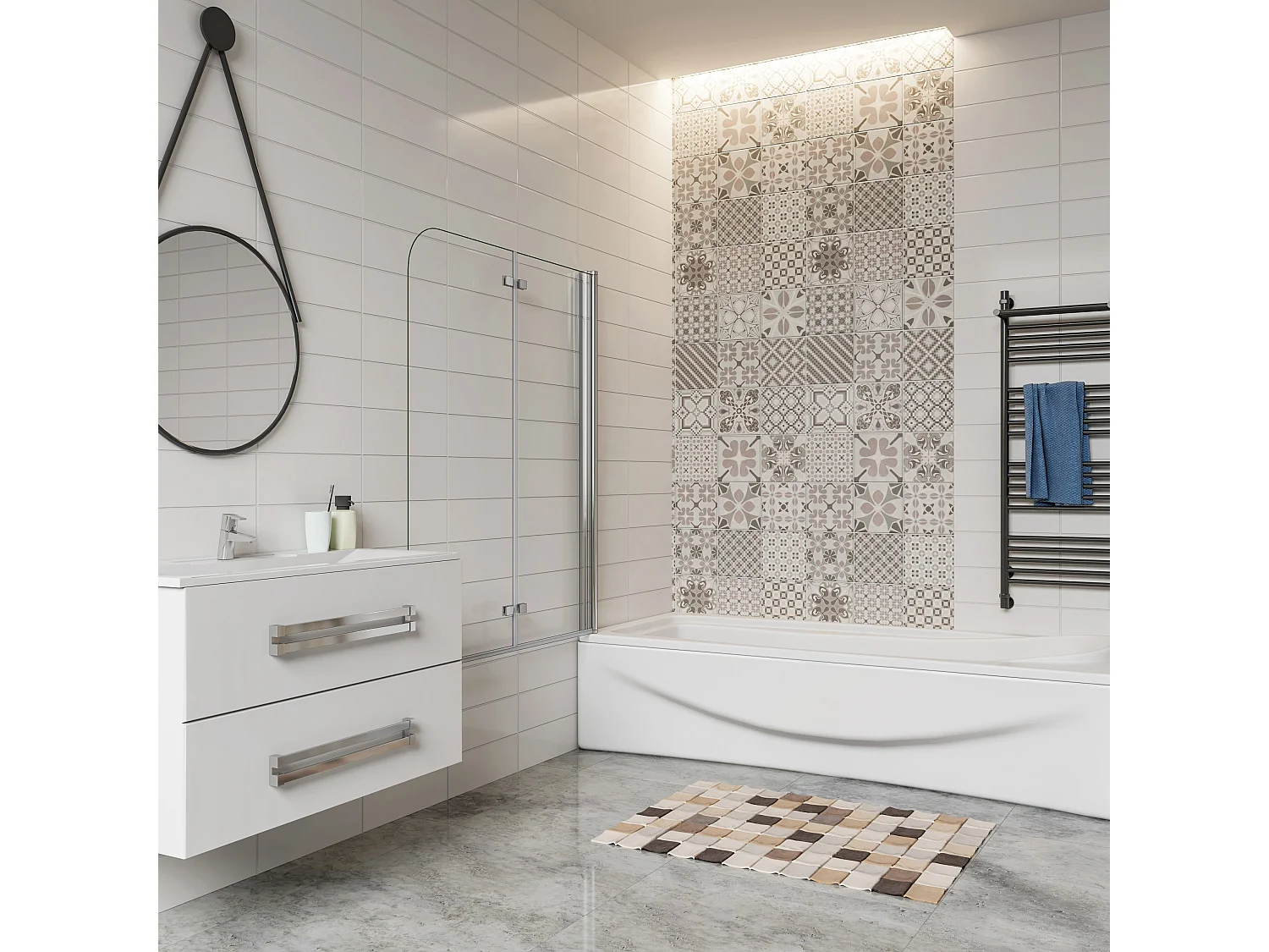 120x140cm Sopravasca Doccia Due Ante Movibili Vetro Temperato Trasparente 6 mm Anticalcare Telaio Cromato Lucido