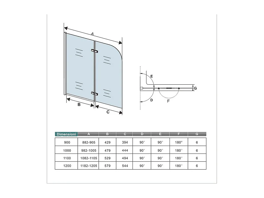 120x140cm Sopravasca Doccia Due Ante Movibili Vetro Temperato Trasparente 6 mm Anticalcare Telaio Cromato Lucido