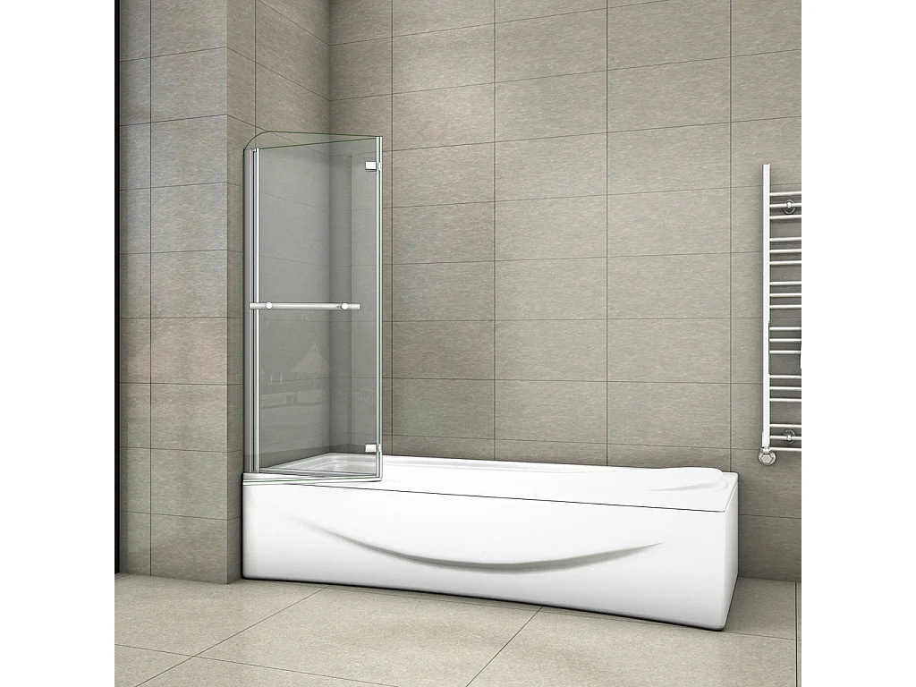 H.140 cm Sopravasca Parete Vasca da Bagno 90 cm Due Ante Movibili con Maniglia Portasciugamani Vetro 6 mm Temperato Anticalcare