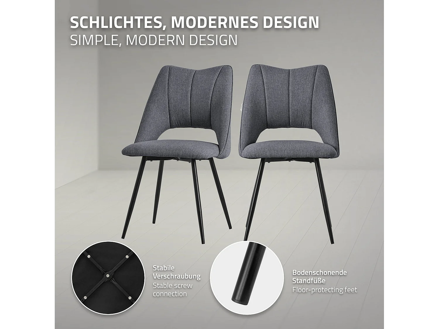 ML-Design 4x Sillas de comedor gris asiento poliester tapizado ergónomico con respaldo sillón con patas de metal para escritorio