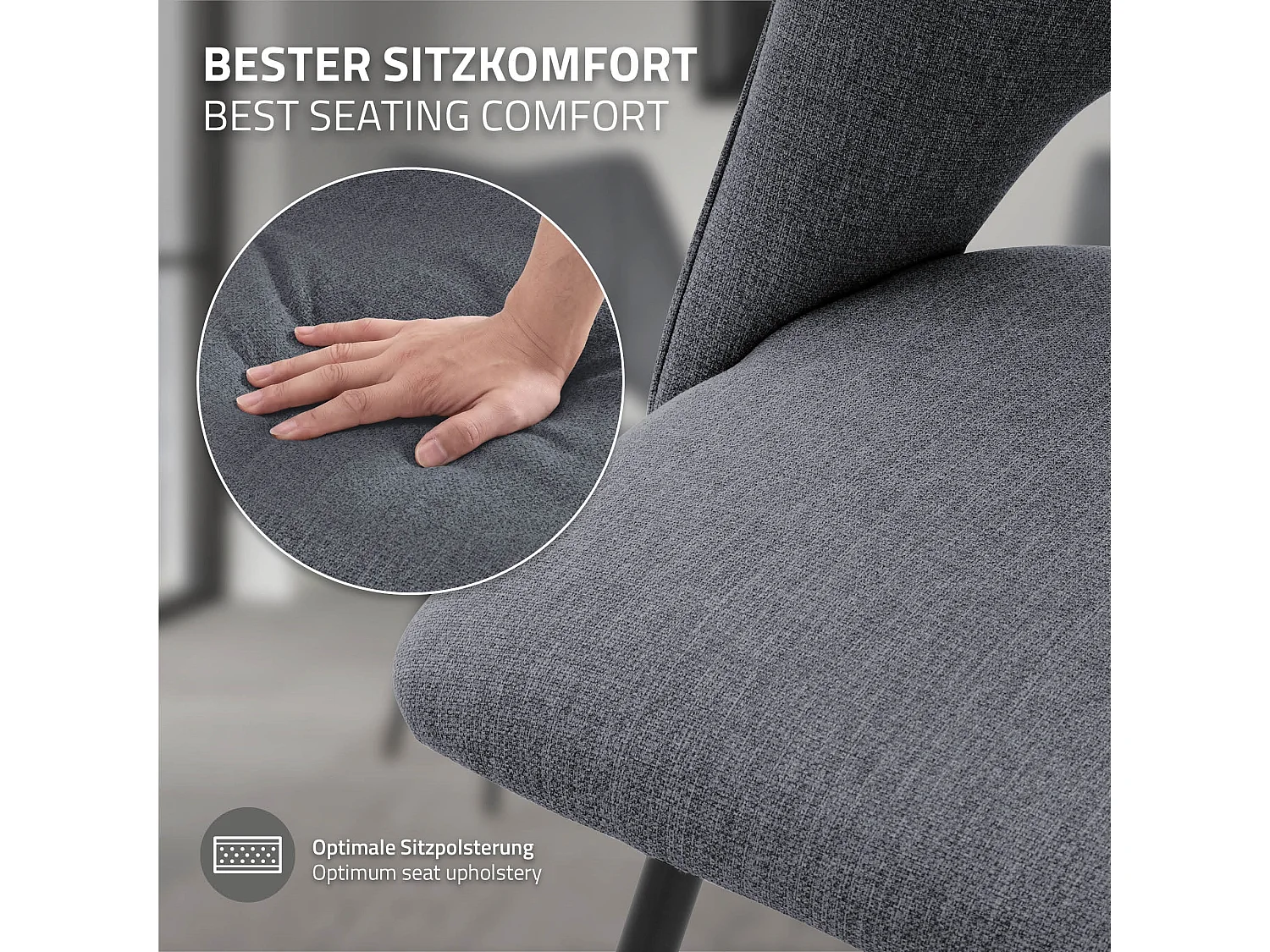 ML-Design 4x Sillas de comedor gris asiento poliester tapizado ergónomico con respaldo sillón con patas de metal para escritorio