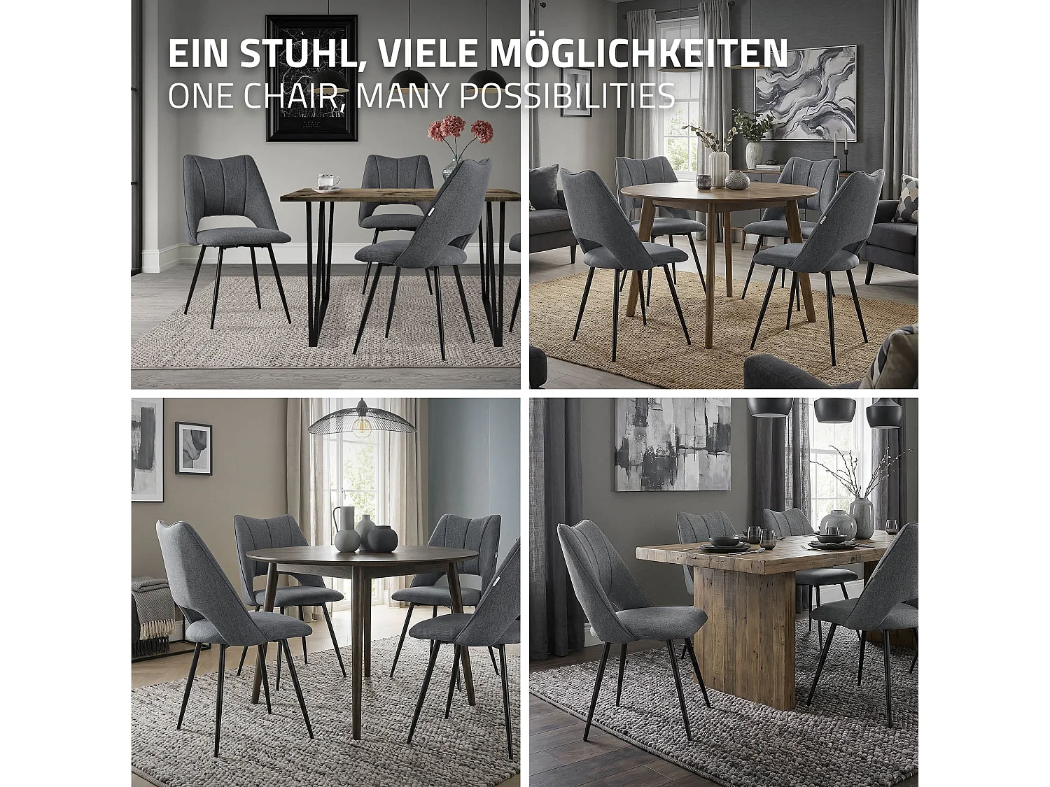 ML-Design 4x Sillas de comedor gris asiento poliester tapizado ergónomico con respaldo sillón con patas de metal para escritorio