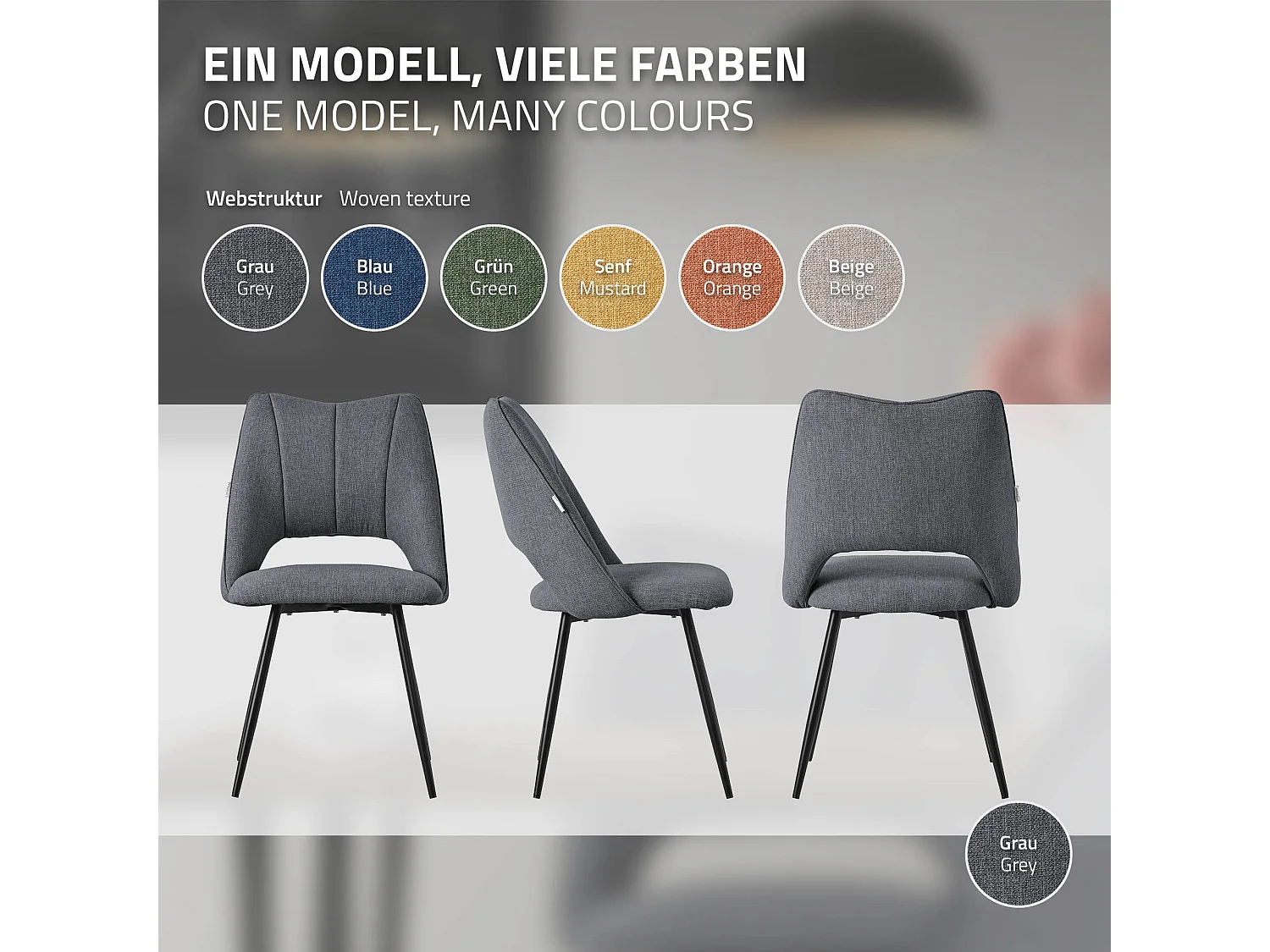 ML-Design 4x Sillas de comedor gris asiento poliester tapizado ergónomico con respaldo sillón con patas de metal para escritorio