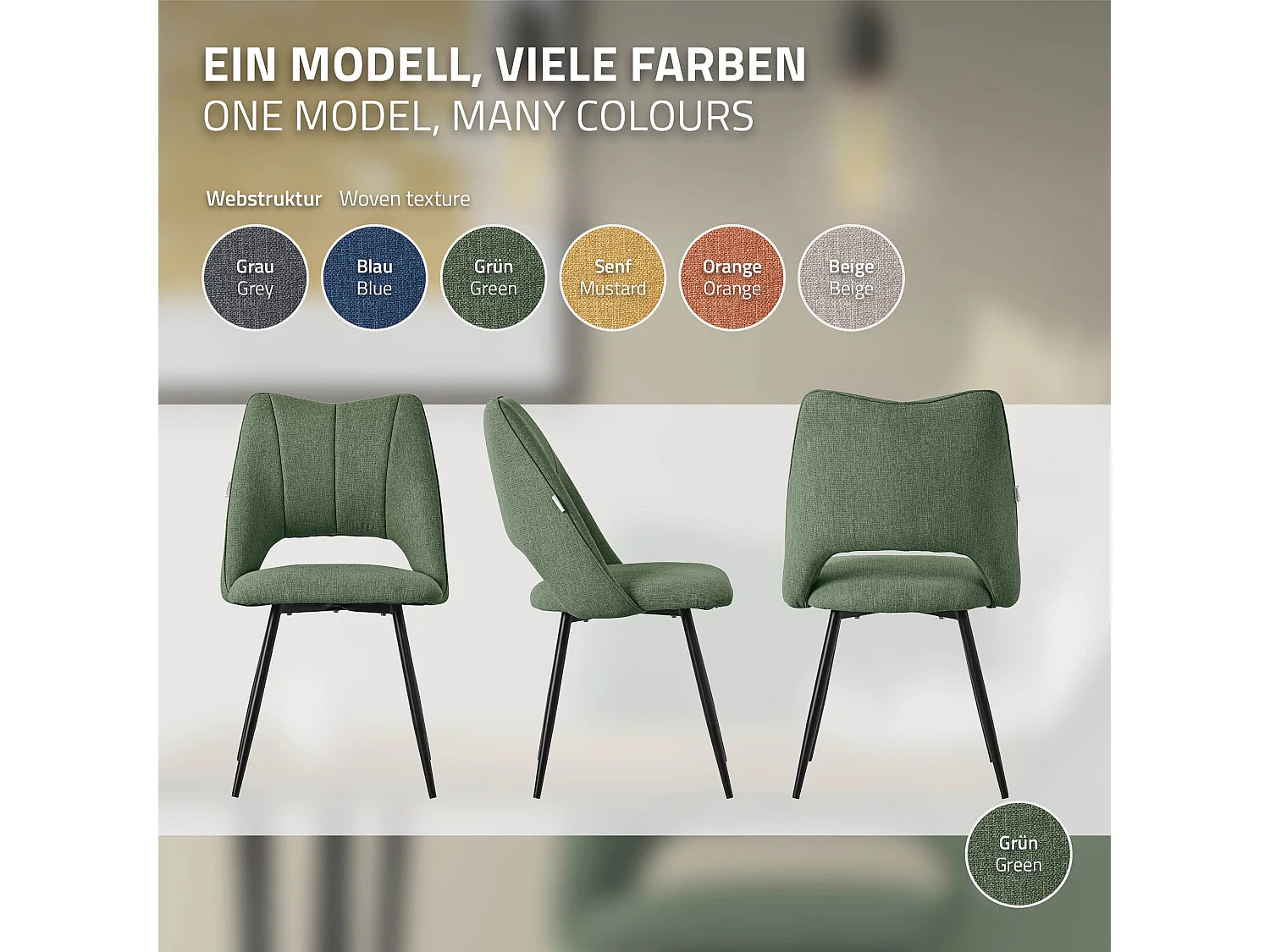 Lot de 2 chaises de salle à manger vert assise ergonomique rembourrage doux en polyester pieds noir en acier revêtu par poudre design élégant