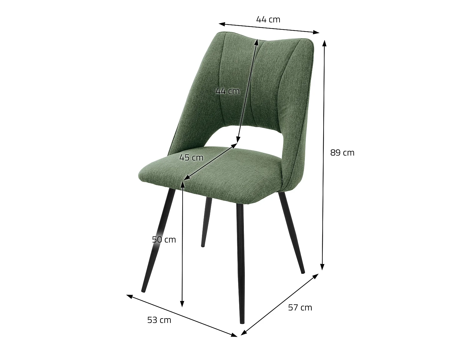 Lot de 2 chaises de salle à manger vert assise ergonomique rembourrage doux en polyester pieds noir en acier revêtu par poudre design élégant