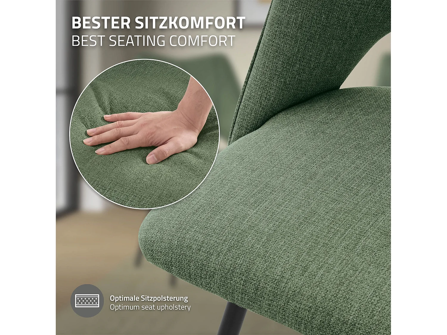 Lot de 2 chaises de salle à manger vert assise ergonomique rembourrage doux en polyester pieds noir en acier revêtu par poudre design élégant
