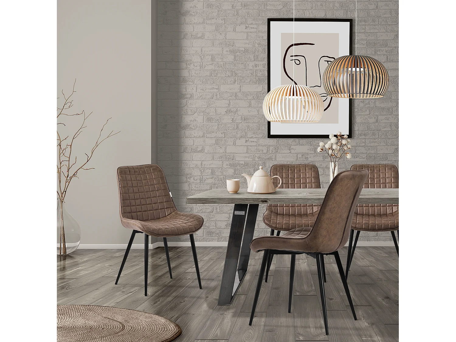 Lote de 4 sillas Sillas de comedor Silla de cocina Sillas de salón PU imitación piel marrón