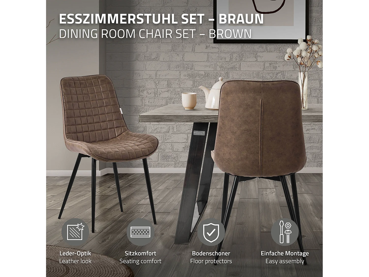 ML-Design Sedie da pranzo set di 4 marrone rivestimento in similpelle sedia da cucina con schienale con gambe in metallo seggiola da studio ufficio