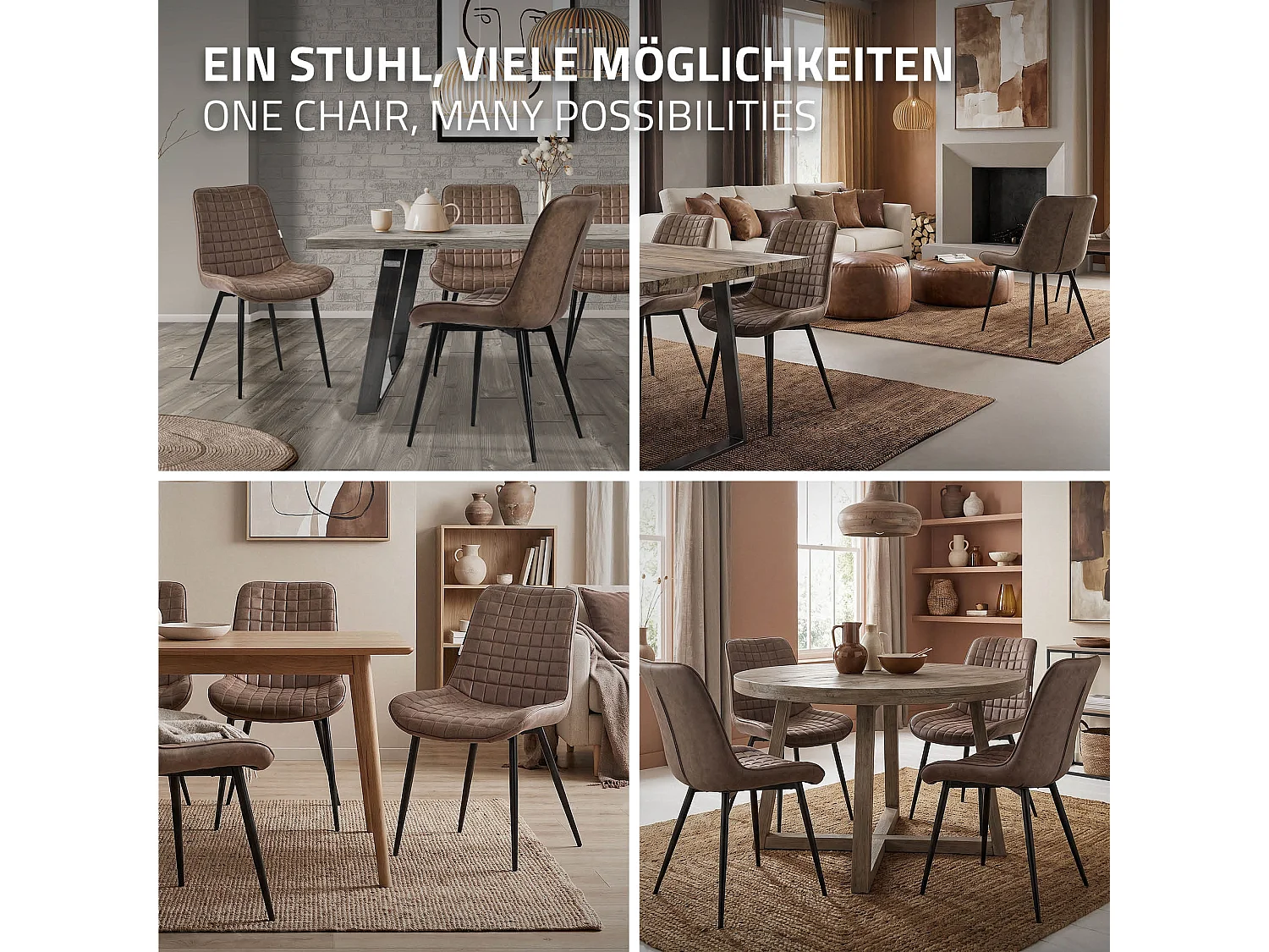 ML-Design Sedie da pranzo set di 4 marrone rivestimento in similpelle sedia da cucina con schienale con gambe in metallo seggiola da studio ufficio
