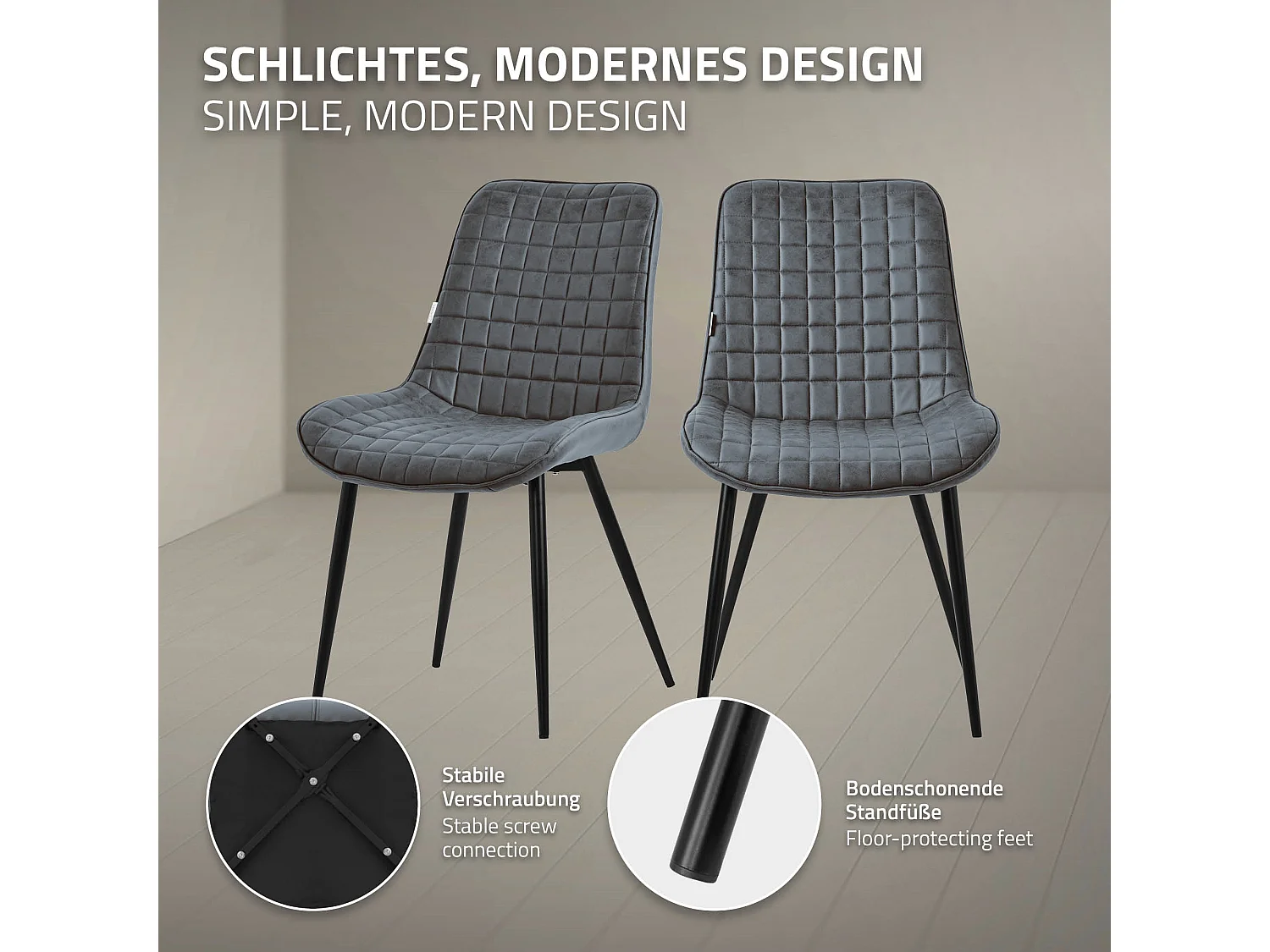 ML-Design 6x Sillas de comedor antracita tapizado aspecto polipiel con resplado y patas metal sillón moderno acolchado para hogar oficina