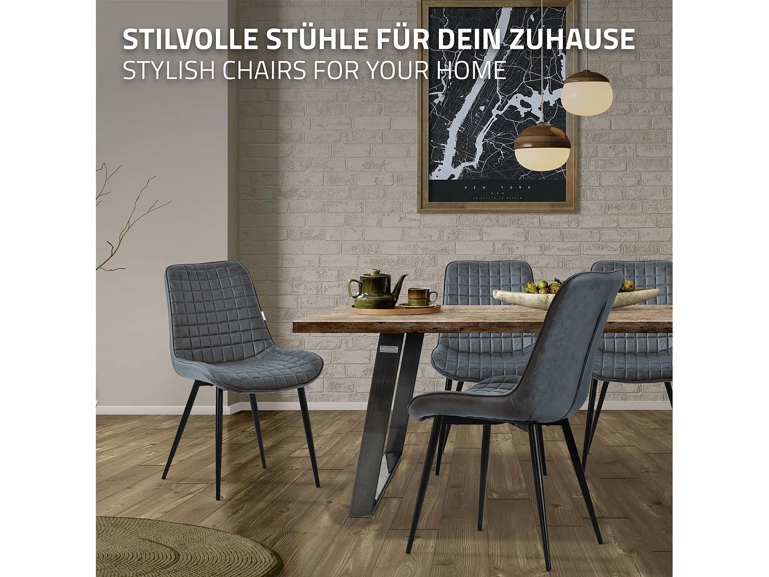 ML-Design 6x Sillas de comedor antracita tapizado aspecto polipiel con resplado y patas metal sillón moderno acolchado para hogar oficina
