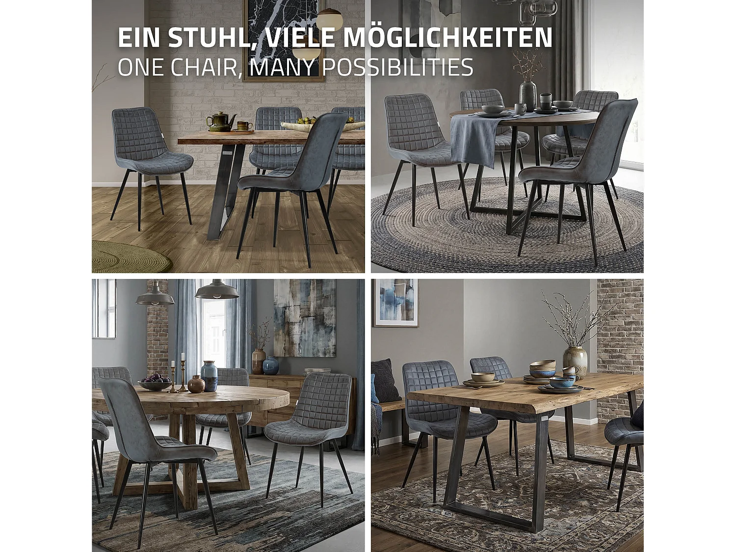 ML-Design 6x Sillas de comedor antracita tapizado aspecto polipiel con resplado y patas metal sillón moderno acolchado para hogar oficina