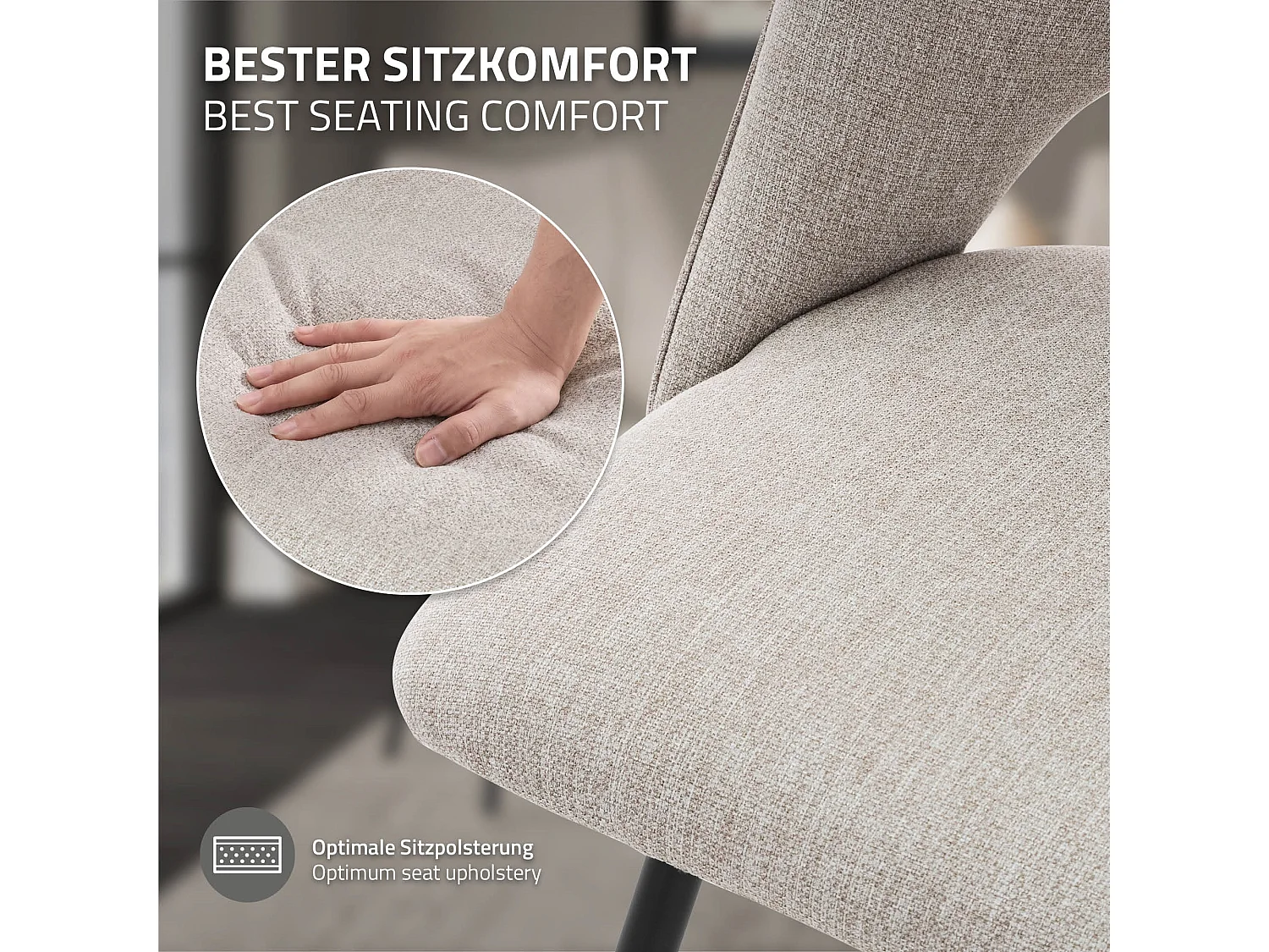 Lot de 4 chaises de salle à manger beige assise ergonomique rembourrage doux en polyester pieds noir en acier revêtu par poudre design élégant