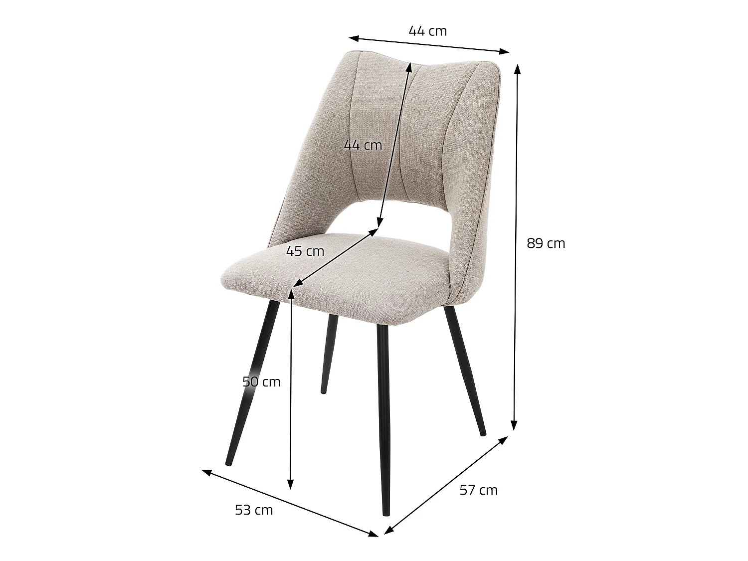 Lot de 4 chaises de salle à manger beige assise ergonomique rembourrage doux en polyester pieds noir en acier revêtu par poudre design élégant