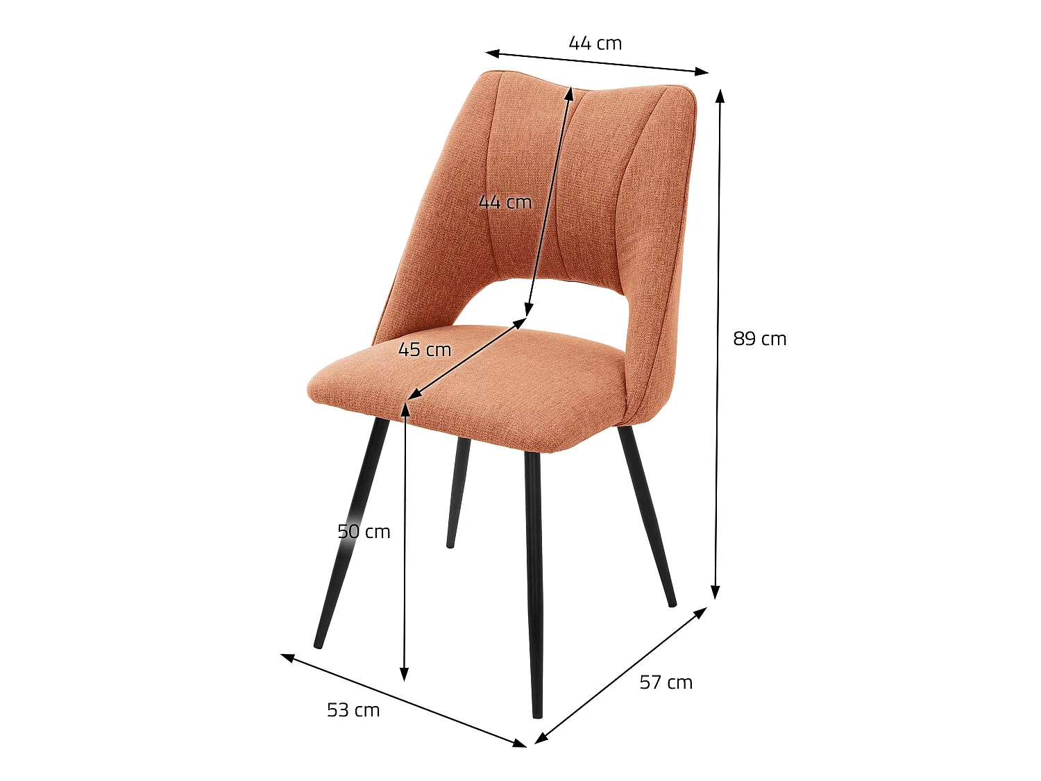 Lot de 4 chaises de salle à manger orange assise ergonomique rembourrage doux en polyester pieds noir en acier revêtu par poudre design élégant