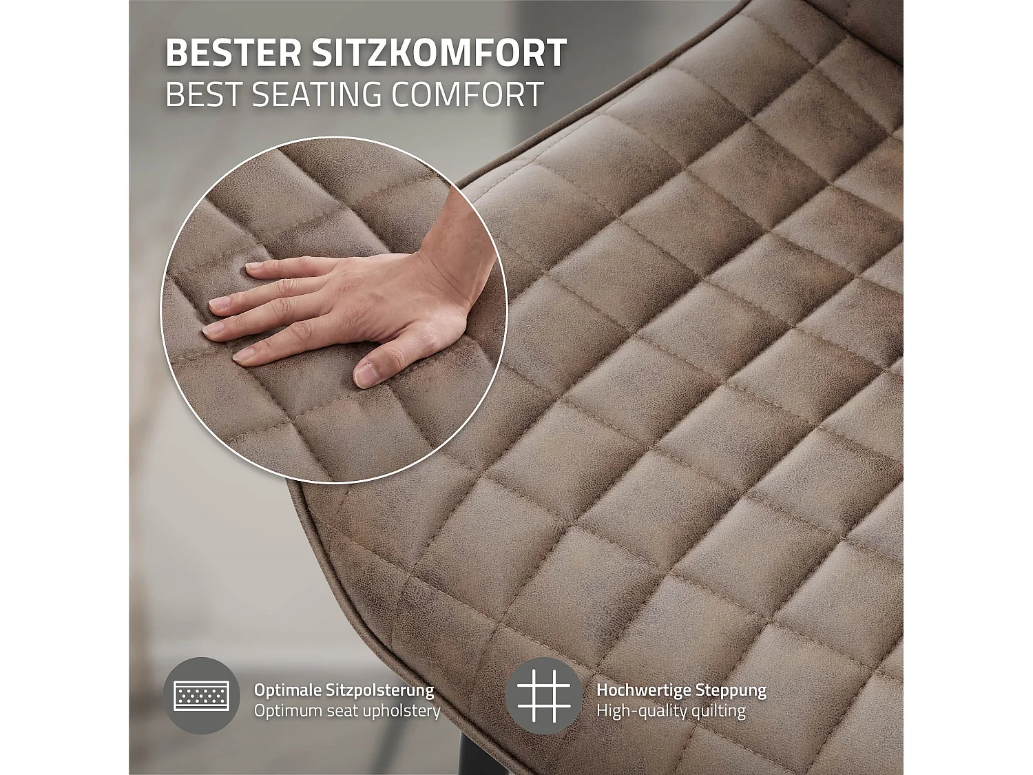 Lot de 6 chaises de salle à manger marron assise ergonomique revêtement en matériau synthétique pieds noir en acier protections de sol prémontées