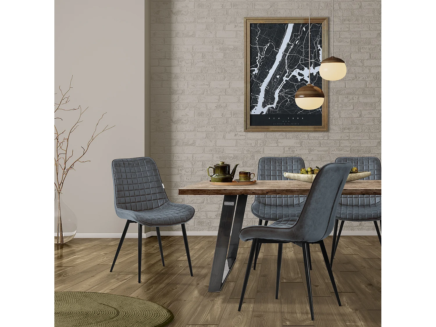 Lote de 2 sillas sillas de comedor sillas de cocina sillas de salón PU imitación cuero antracita