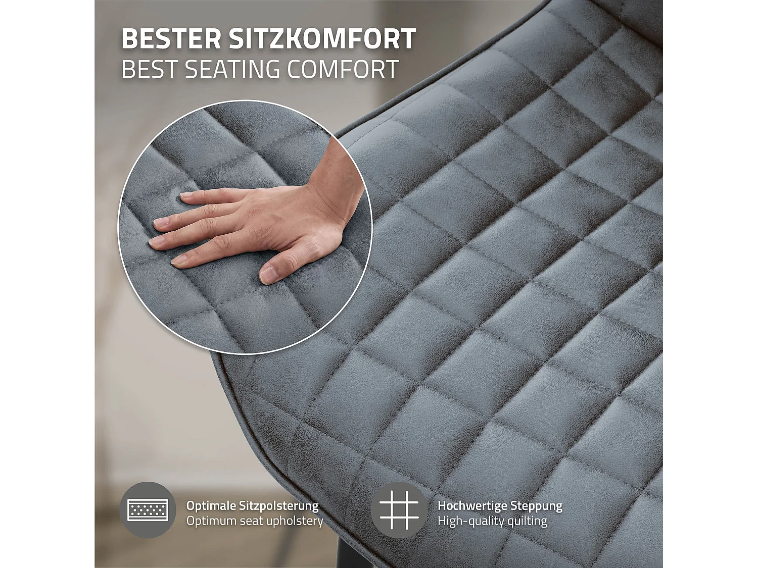 Lot de 2 chaises de salle à manger anthracite assise ergonomique revêtement en matériau synthétique pieds noir en acier protections de sol prémontées