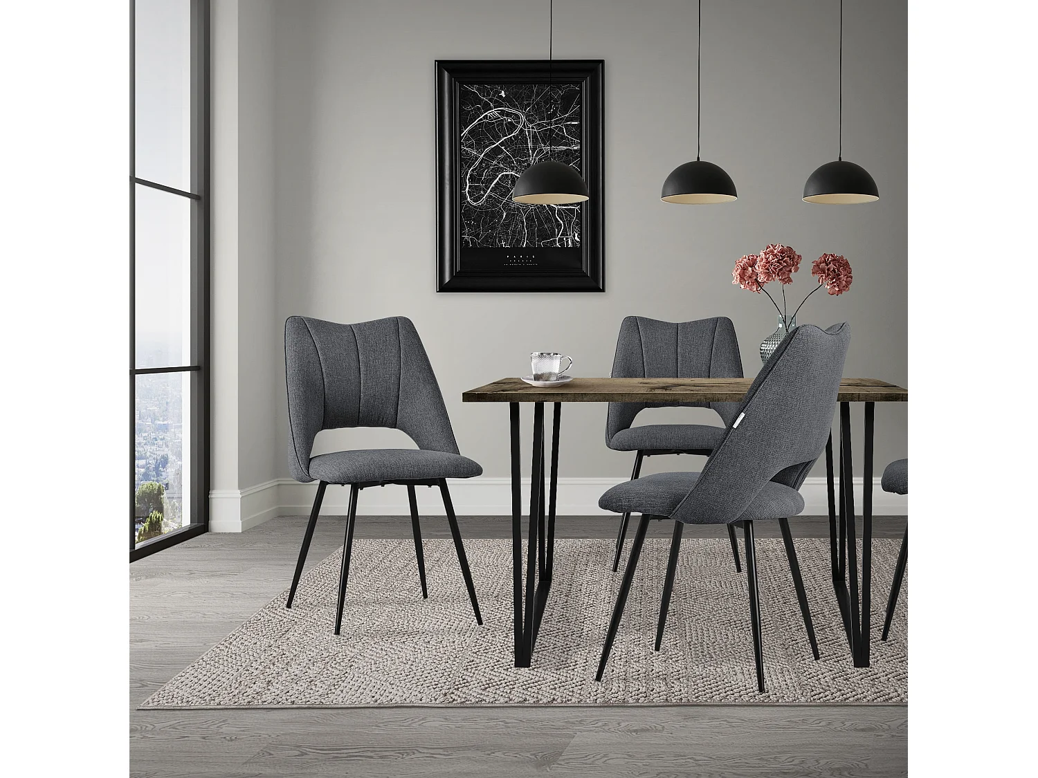 Set di 2 sedie da pranzo sedia da cucina sedia da soggiorno sedia imbottita schienale grigio