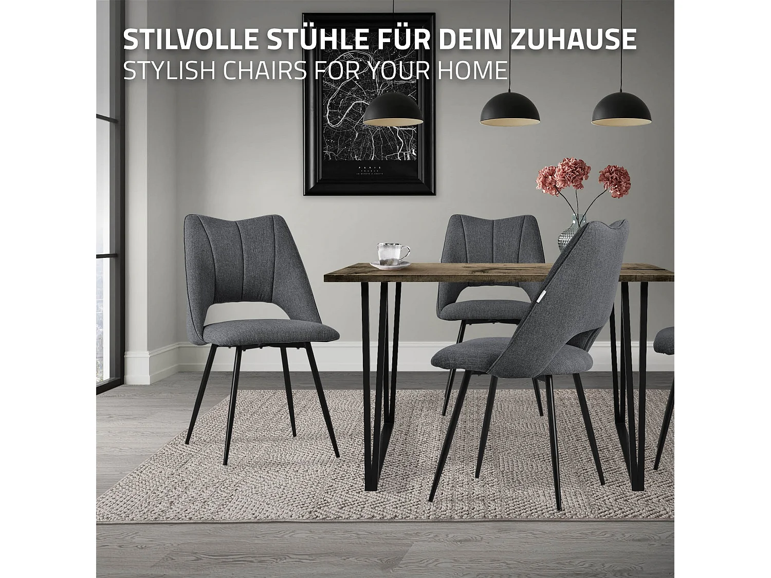 ML-Design Set di 2x poltrona da cucina grigio sedie per sala pranzo seduta in poliestere con gambe in metallo schienale sedia da soggiorno per ufficio