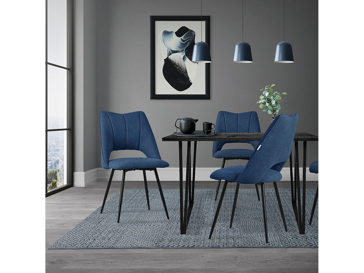 Lot de 2 chaises de salle à manger chaise de cuisine chaise de salon chaise rembourrée dossier bleu