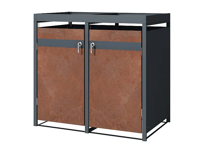 ML-Design Copribidoni per 2 bidoni 240L 132x80x124 cm in acciaio antracite effetto ruggine contenitore per pattumiera con 2 porte e tetto a fioriera