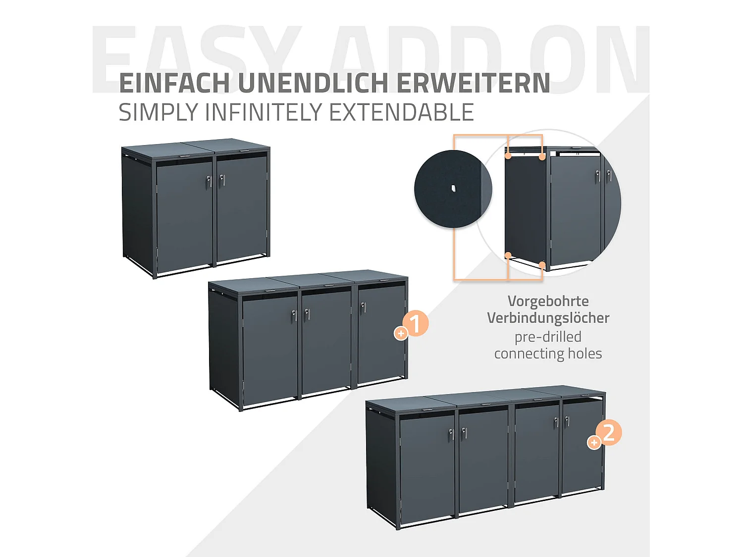 Abri pour 2 poubelles 132x80x116,3 cm capacité de 60 à 240 litres anthracite en acier avec couvercle rabattable et 2 portes résistant aux intempéries