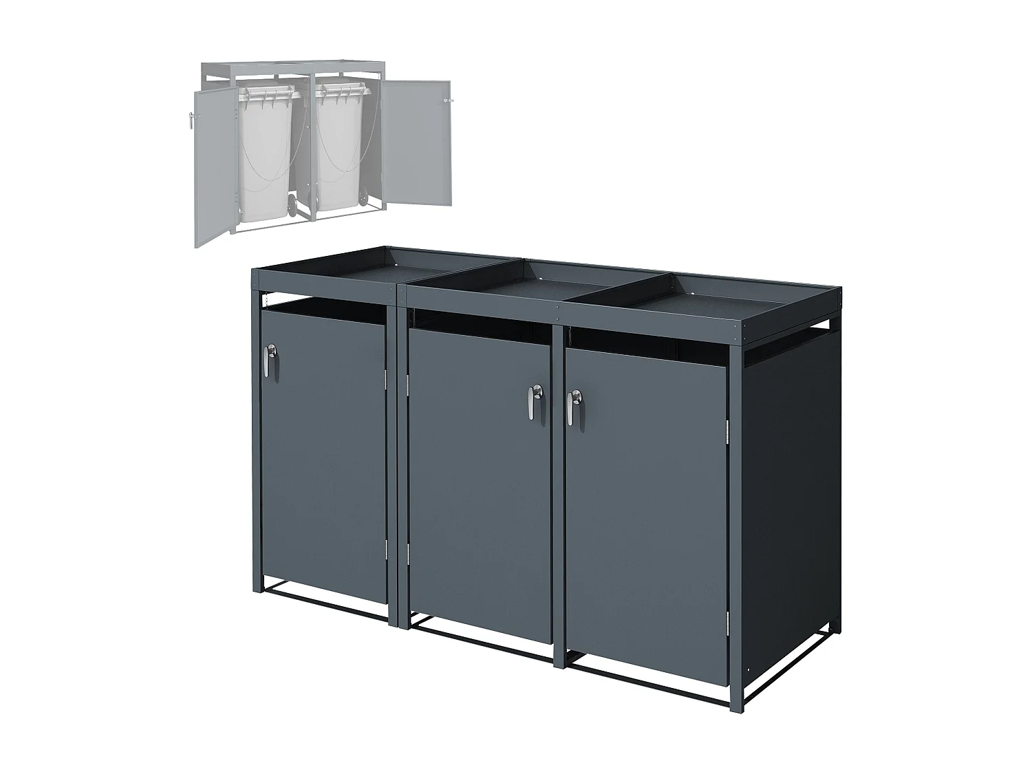 ML-Design Copribidoni per 3 bidoni 240L 200x80x124 cm con tetto a fioriera in acciaio antracite resistente alle intemperie contenitore per pattumiera