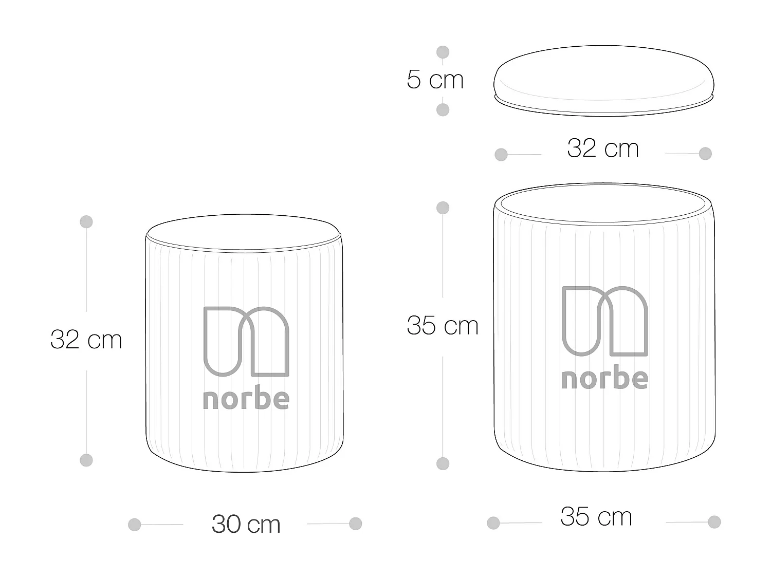 TIK TAK | Set di 2 pouf, contenitore e poggiapiedi in velluto grigio 35x40 cm