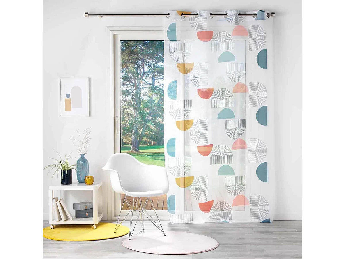 Rideau Voilage à Œillets "Pop Art" 140x240cm Bleu