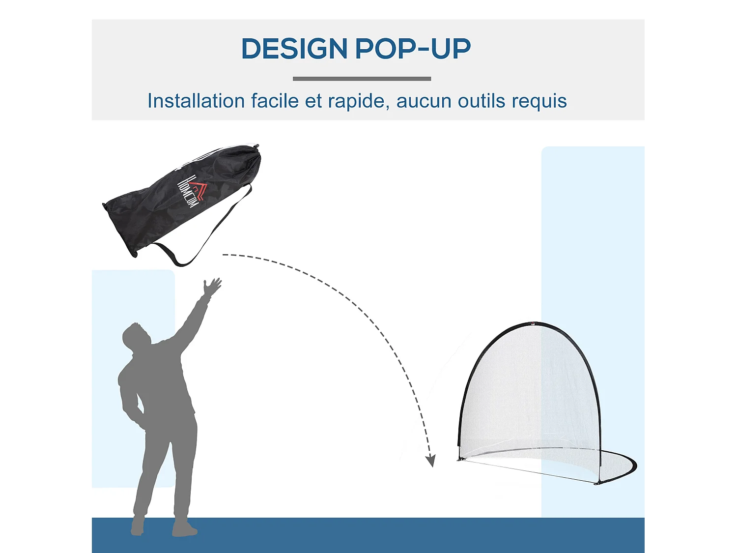 Cage de foot portable - but de football futsal pliable pop up - sac rangement, piquets inclus - dim. 247L x 203l x 201,5H cm - fibre verre Oxford noir