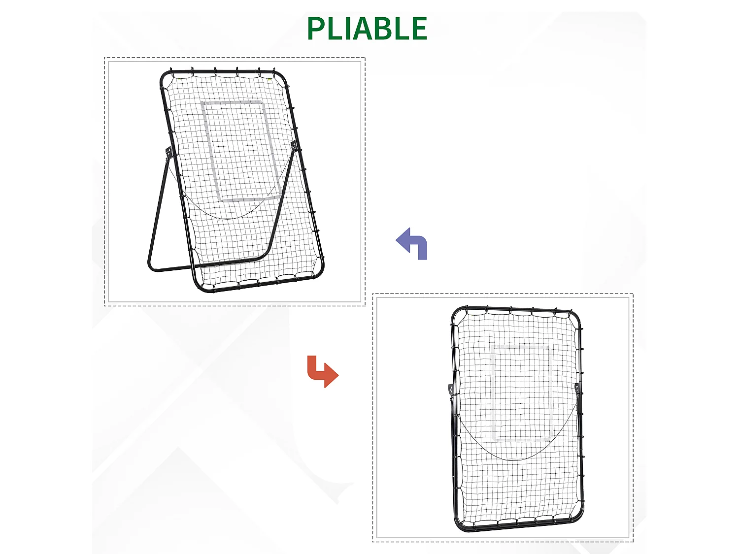 Filet de rebond de football pliable - inclinaison réglable 4 positions hauteur réglable - cible, piquets d'ancrage inclus - filet PE métal époxy noir