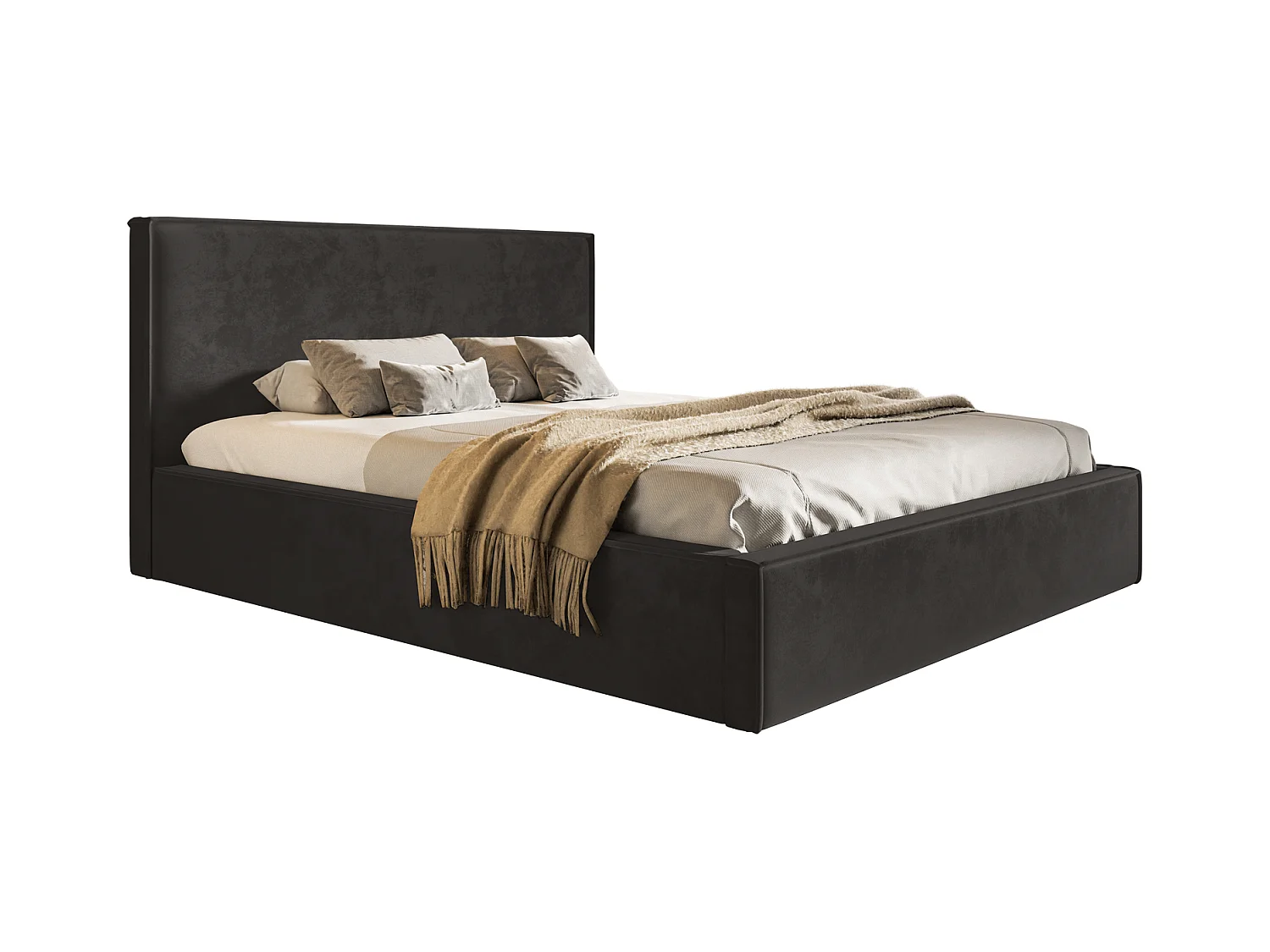 Emporius Gestoffeerd bed 160x200 Kyoto - tweepersoonsbed met opbergruimte - fluwelen Zwart (Amor Velvet 4322)
