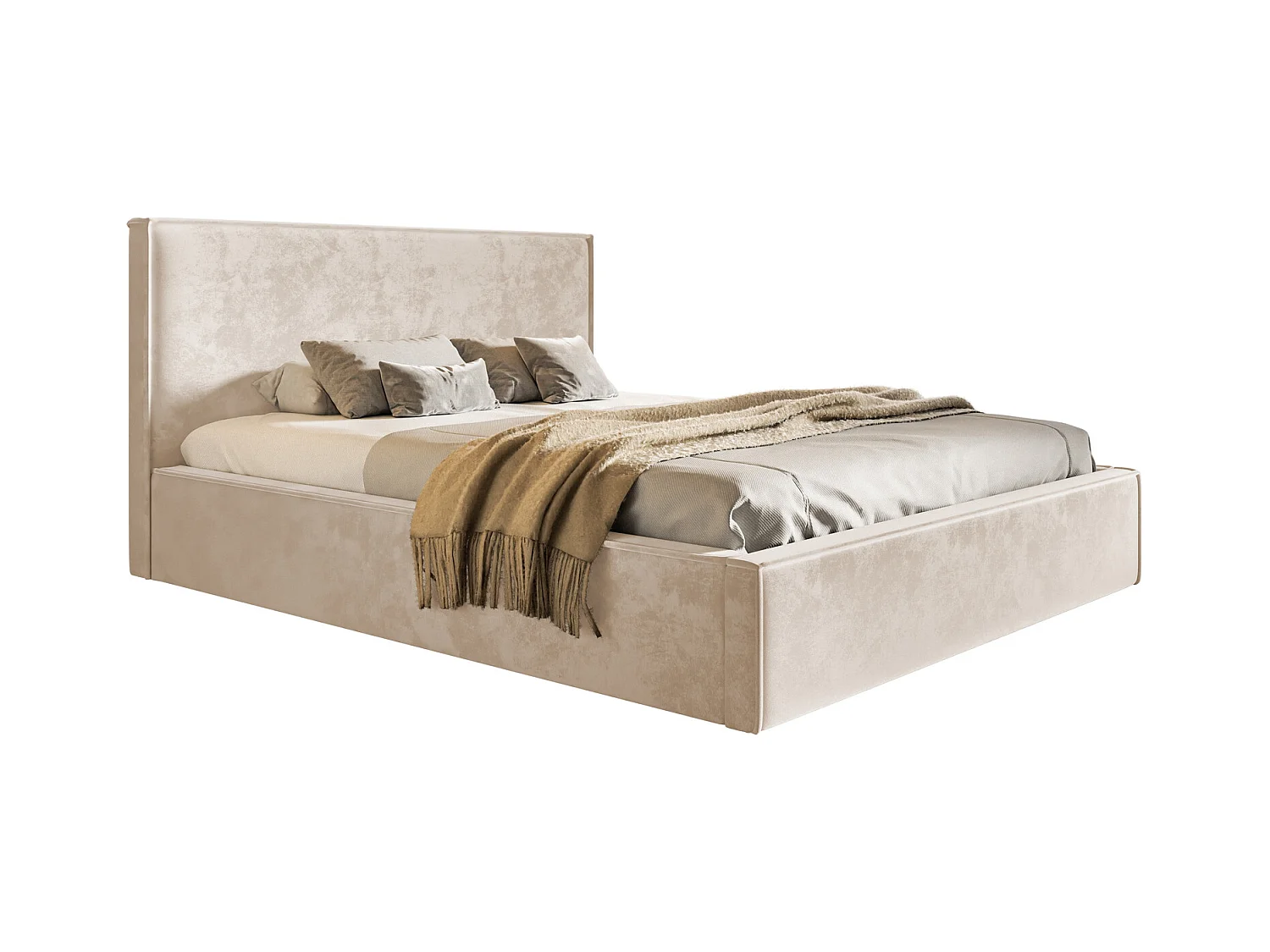 Emporius Gestoffeerd bed 160x200 Kyoto - tweepersoonsbed met opbergruimte - fluwelen Beige (Amor Velvet 4304)