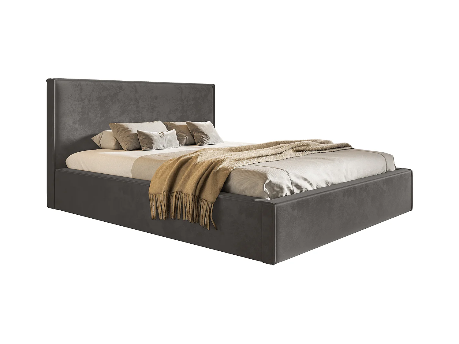 Emporius Gestoffeerd bed 160x200 Kyoto - tweepersoonsbed met opbergruimte - fluwelen Donkergrijs (Amor Velvet 4321)